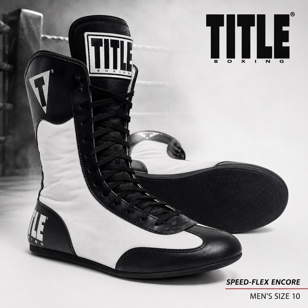 TITLE Boxing Hi-Top Speed-Flex Encore Boxing Shoes White Black Size 10 EU 44